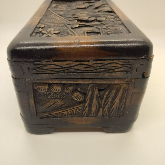 Antique Camphor Wood Intricately Hand Carved Box Jewelry Trinket Early 1900's - Picture 10 of 16
